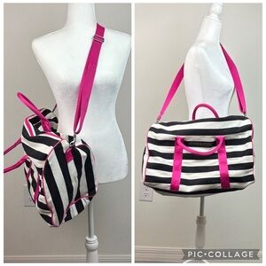 Victoria's Secret Stripe duffle Bag Pink Handles cross body travel tote